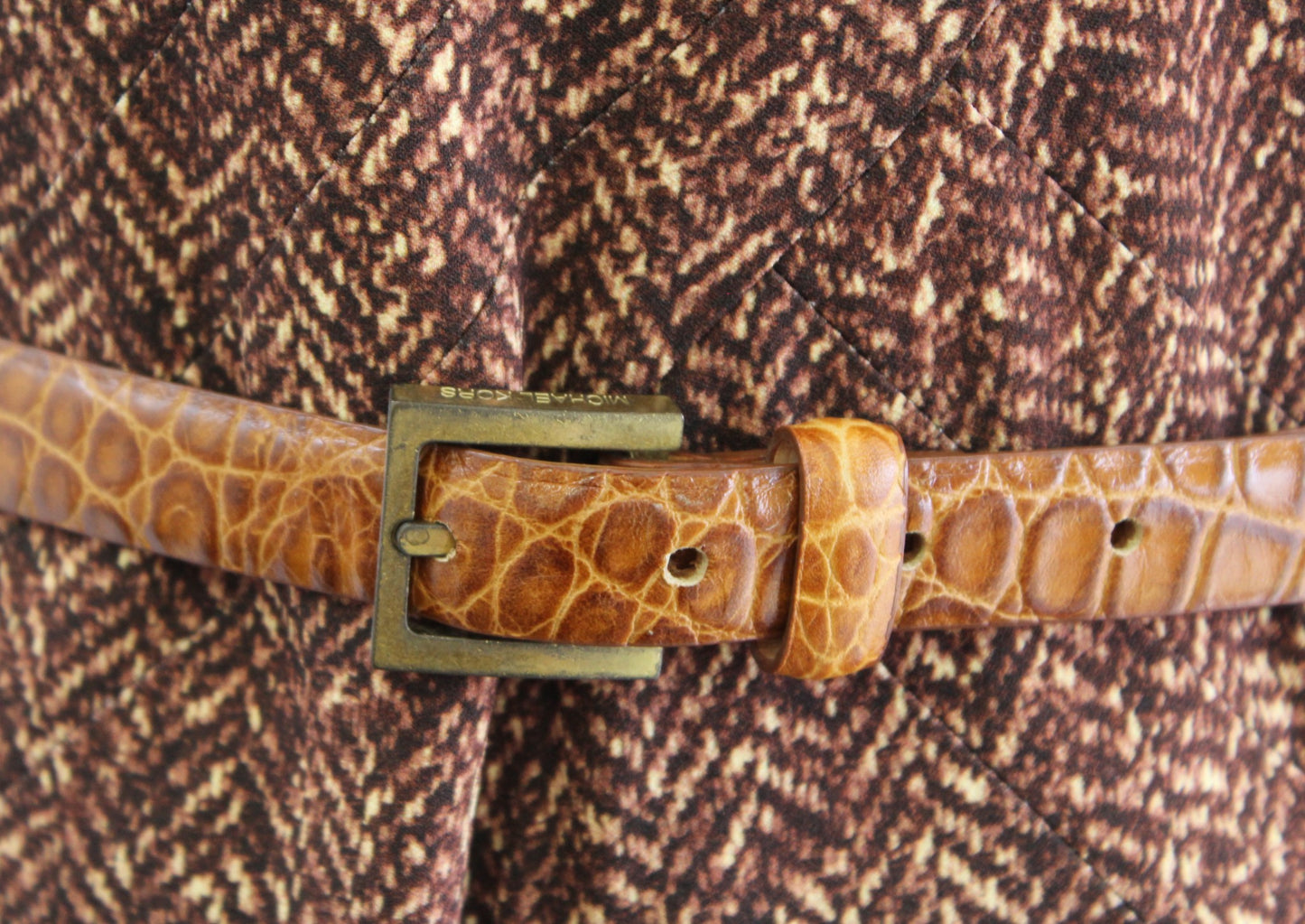 Michael Kors Collection Italy Brown Herringbone Belted Sheath Dress Sz 8 V Neck