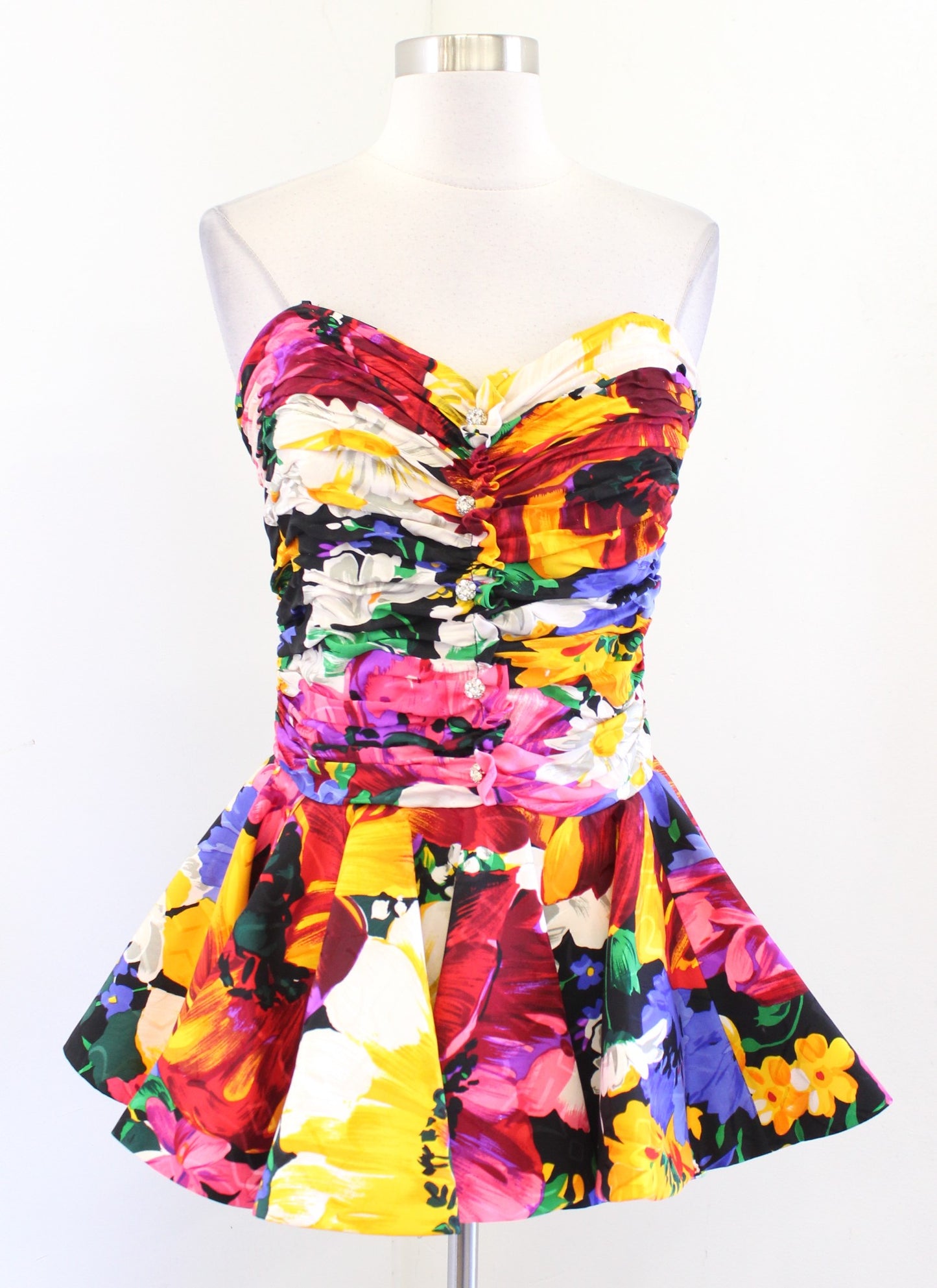 Vtg 80s Raul Blanco Strapless Ruffle Peplum Flared Top Blouse sz 12 Retro Party