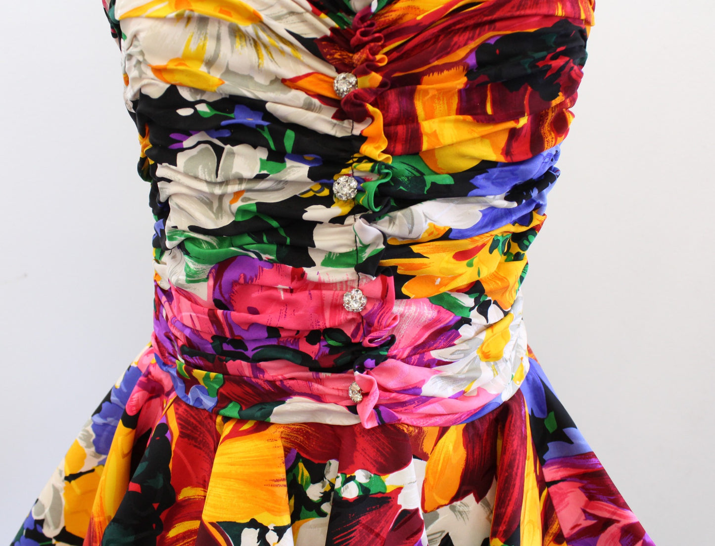 Vtg 80s Raul Blanco Strapless Ruffle Peplum Flared Top Blouse sz 12 Retro Party