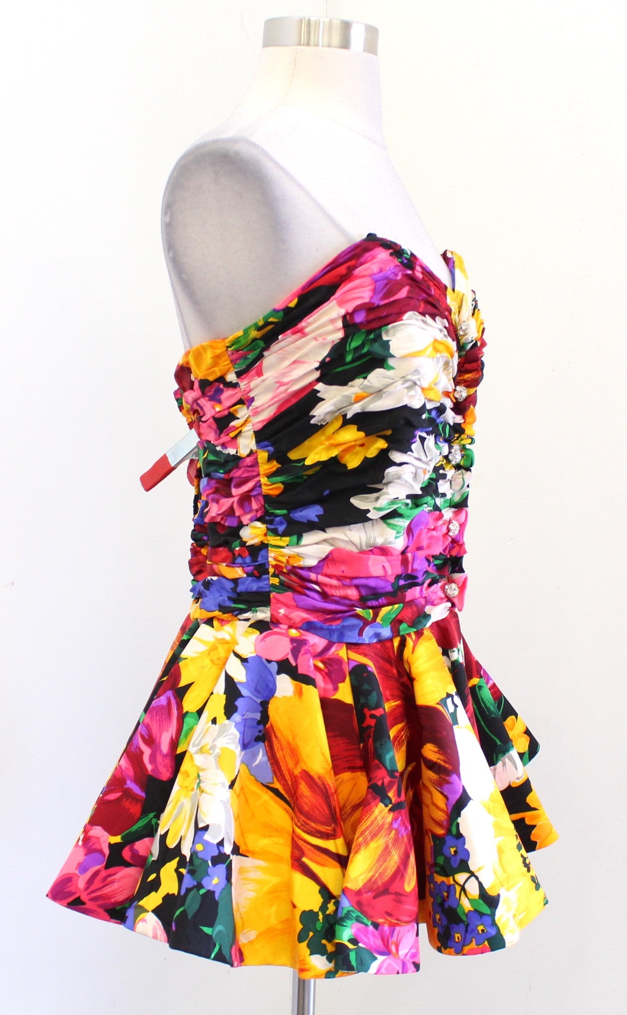 Vtg 80s Raul Blanco Strapless Ruffle Peplum Flared Top Blouse sz 12 Retro Party