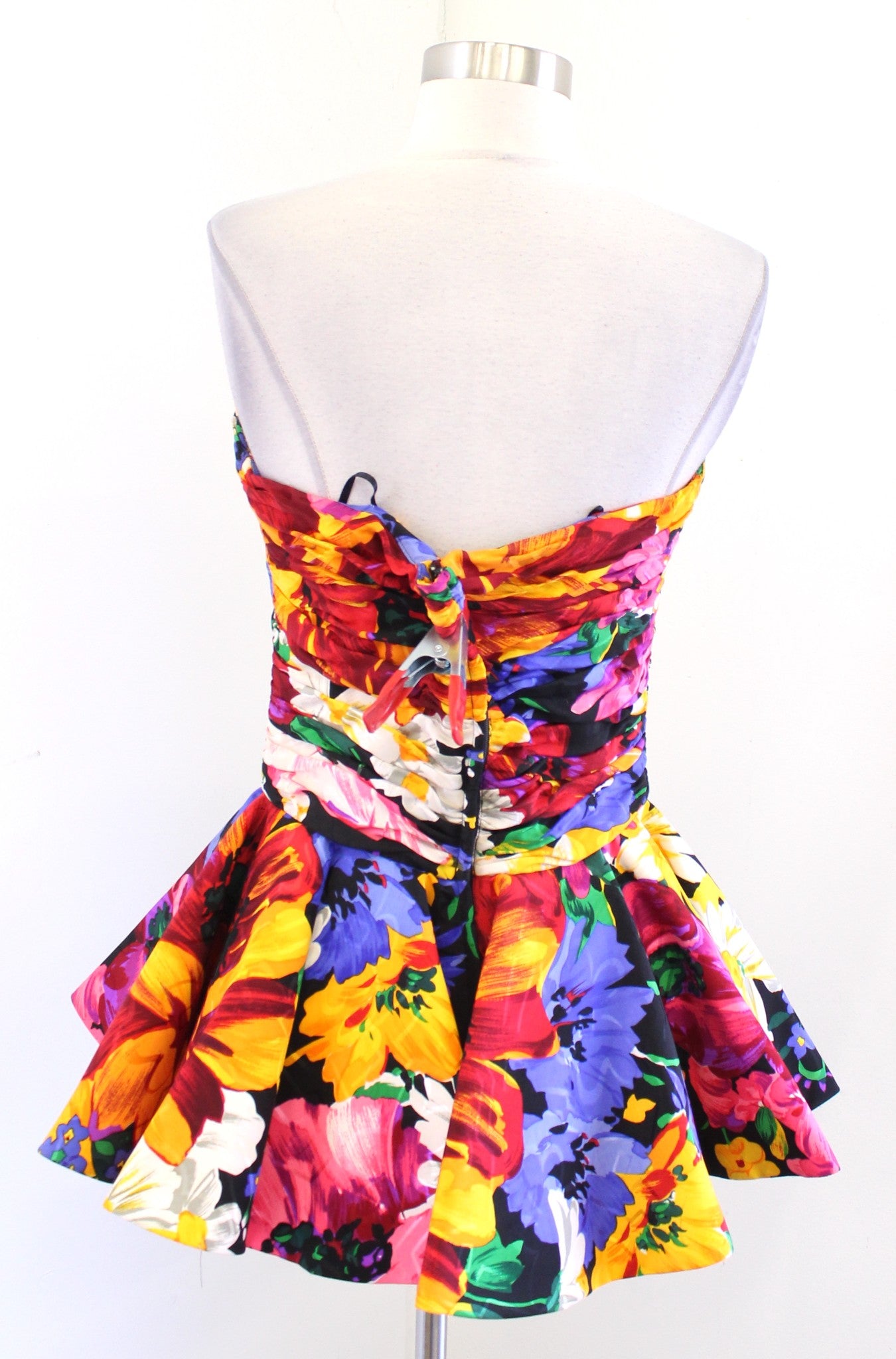 Vtg 80s Raul Blanco Strapless Ruffle Peplum Flared Top Blouse sz 12 Retro Party