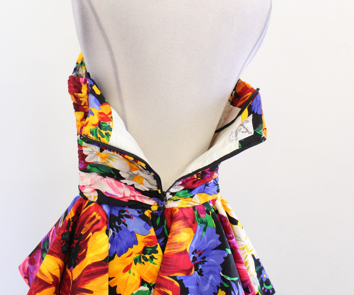 Vtg 80s Raul Blanco Strapless Ruffle Peplum Flared Top Blouse sz 12 Retro Party