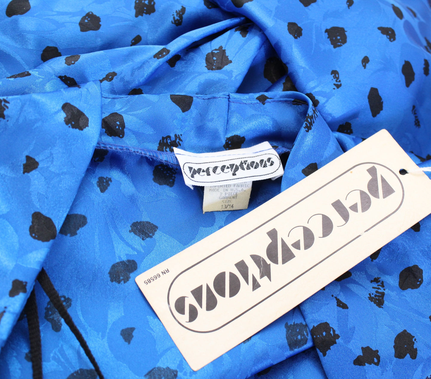 NWT Vtg Deadstock Blue Floral Asymmetrical Hem Peplum Top Blouse Sz 13 14 Retro