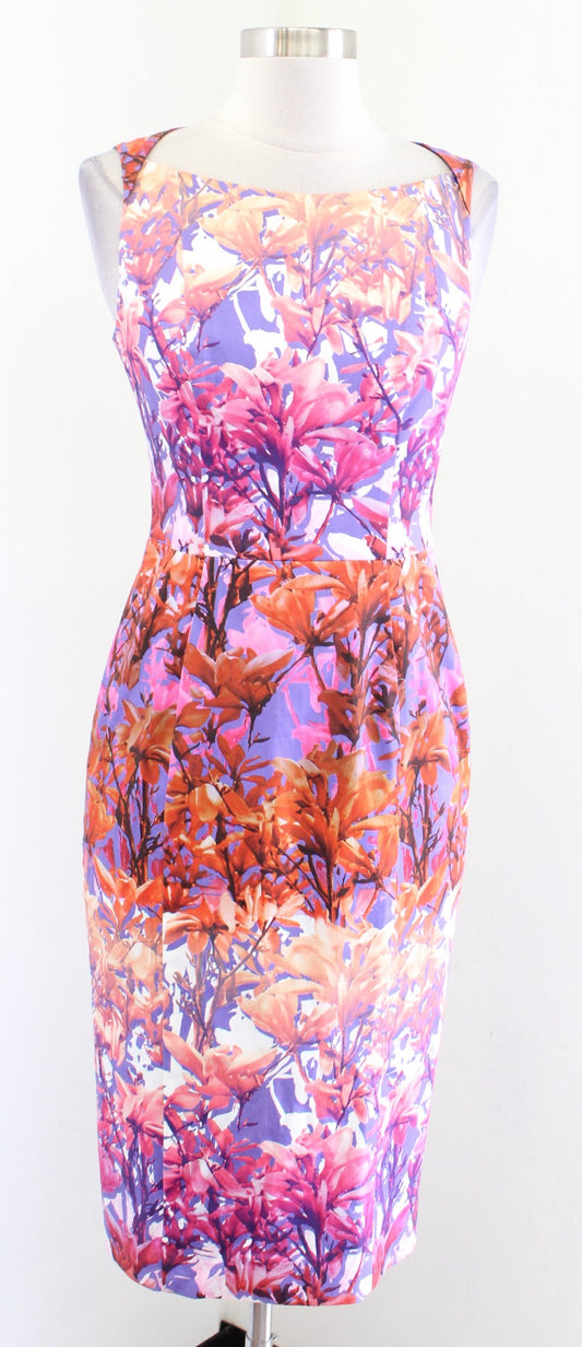 NWT Black Halo Purple Pink Ombre Floral Print Sheath Dress 2 Career Sleeveless