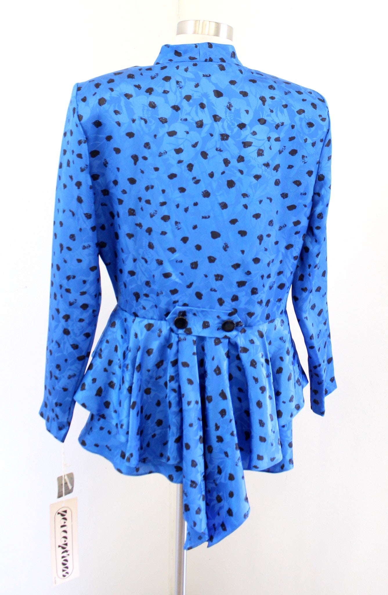 NWT Vtg Deadstock Blue Floral Asymmetrical Hem Peplum Top Blouse Sz 13 14 Retro