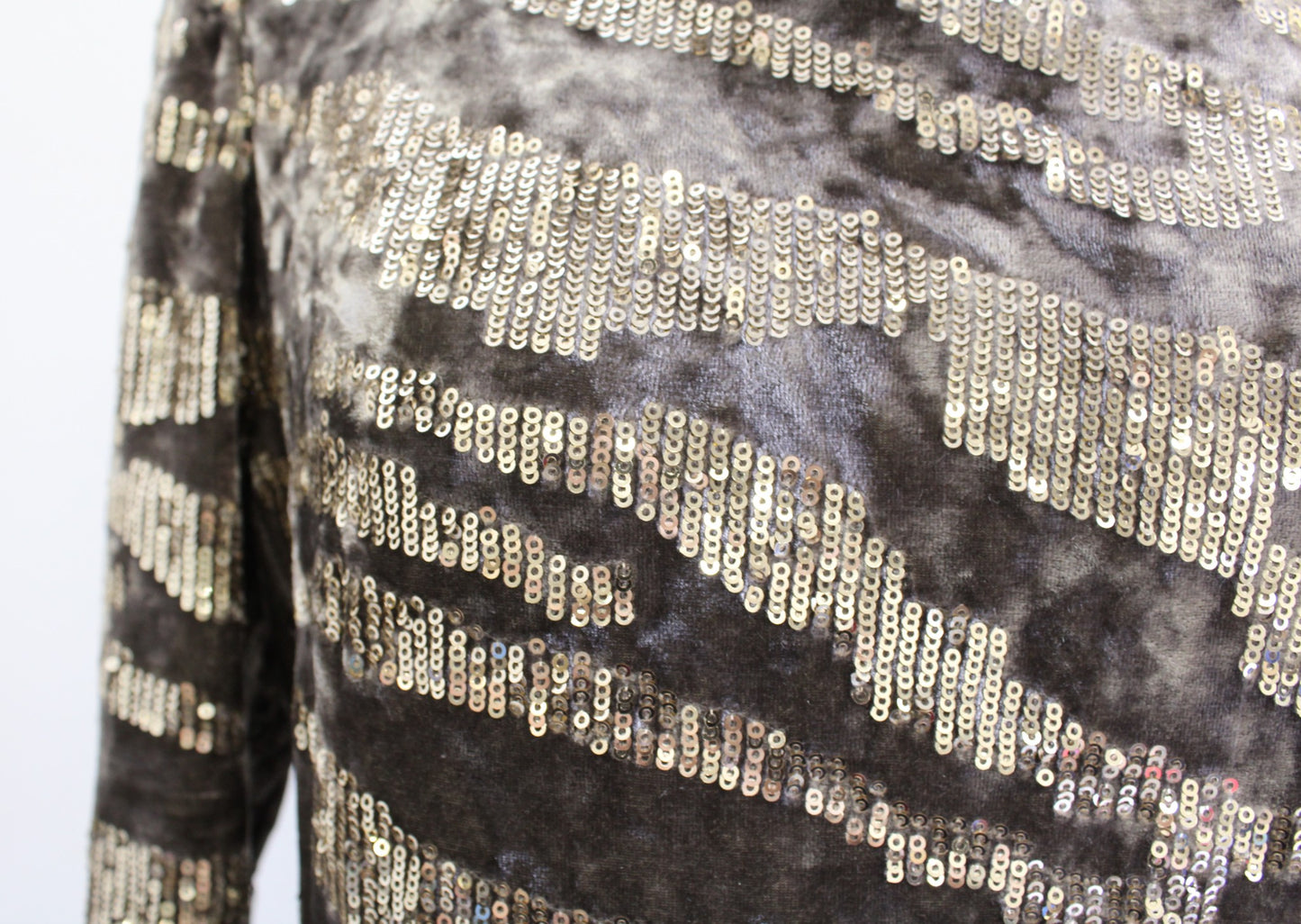 Boston Proper Pewter Gray Gold Sequin Zebra Style Striped Square Neck Dress Sz 8