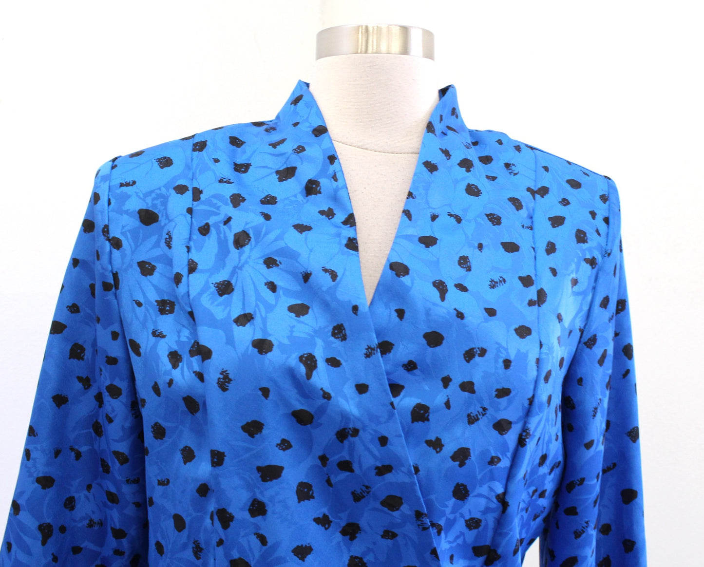 NWT Vtg Deadstock Blue Floral Asymmetrical Hem Peplum Top Blouse Sz 13 14 Retro