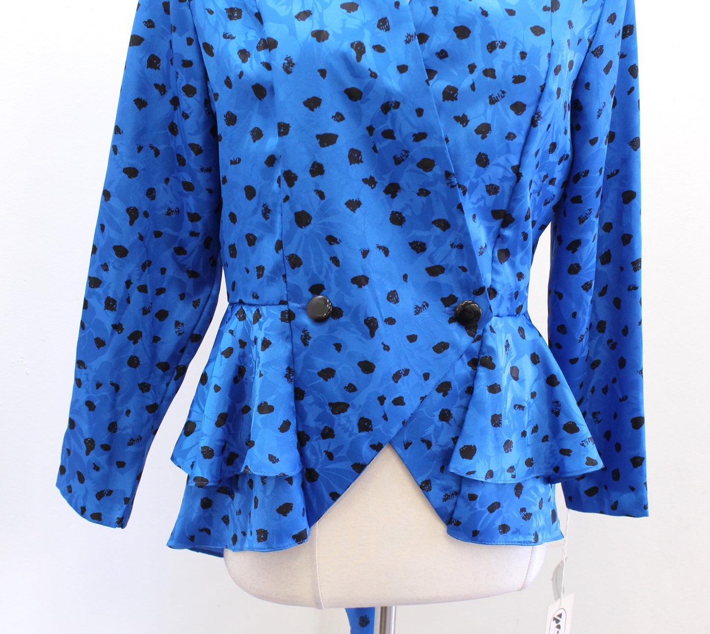 NWT Vtg Deadstock Blue Floral Asymmetrical Hem Peplum Top Blouse Sz 13 14 Retro