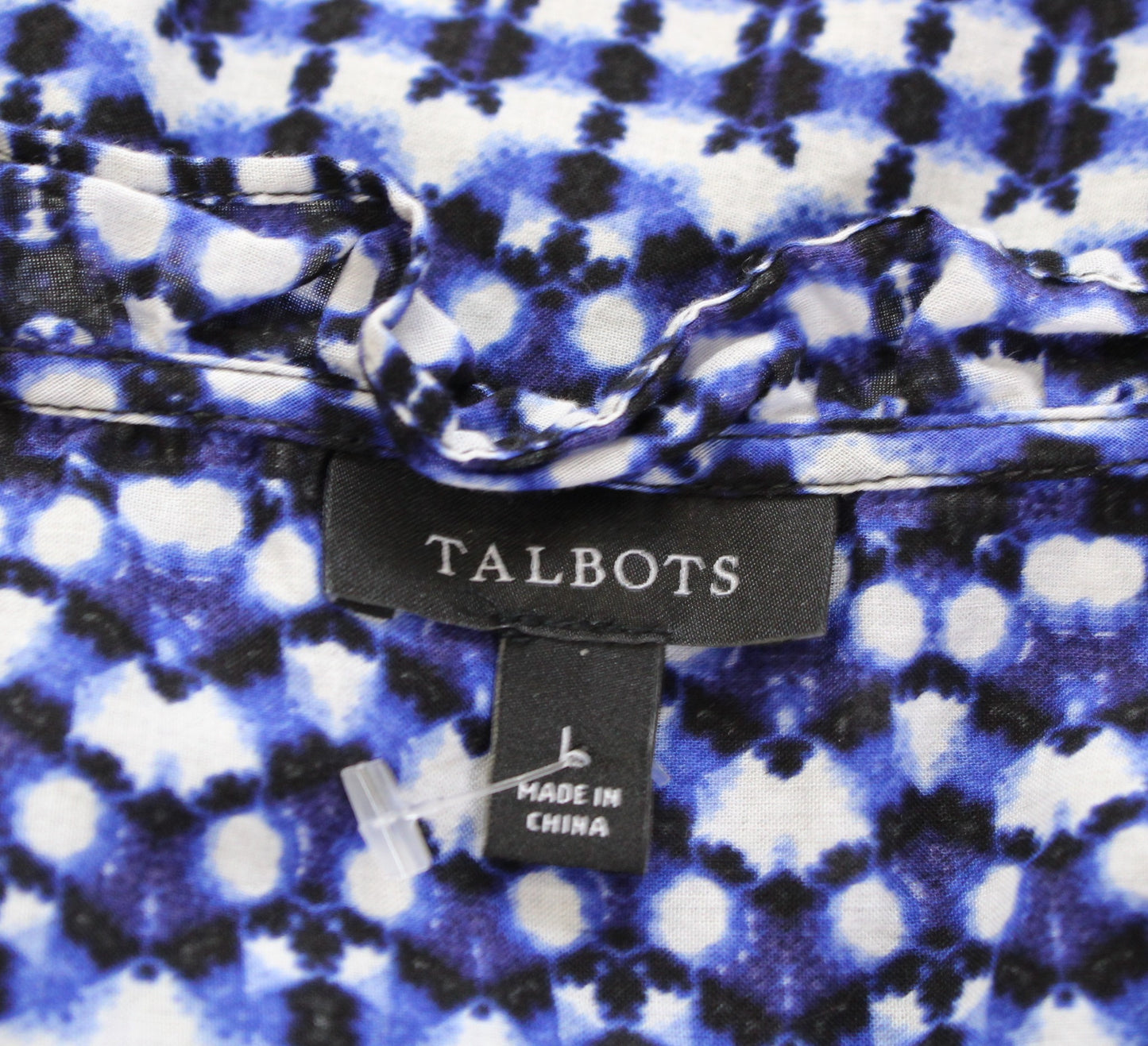 Talbots Blue White Shibori Geo Print Fit and Flare Tiered Dress Size L Casual