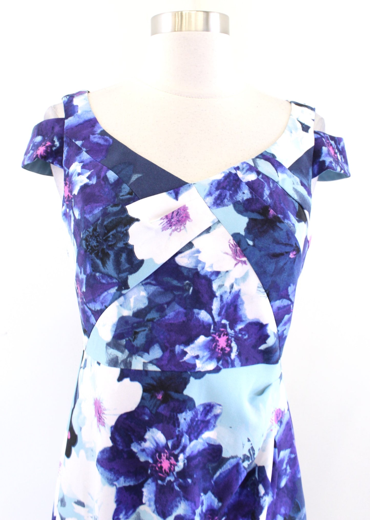 Adrianna Papell Blue Floral Print Cutout Cold Shoulder Sheath Dress 4 Cocktail