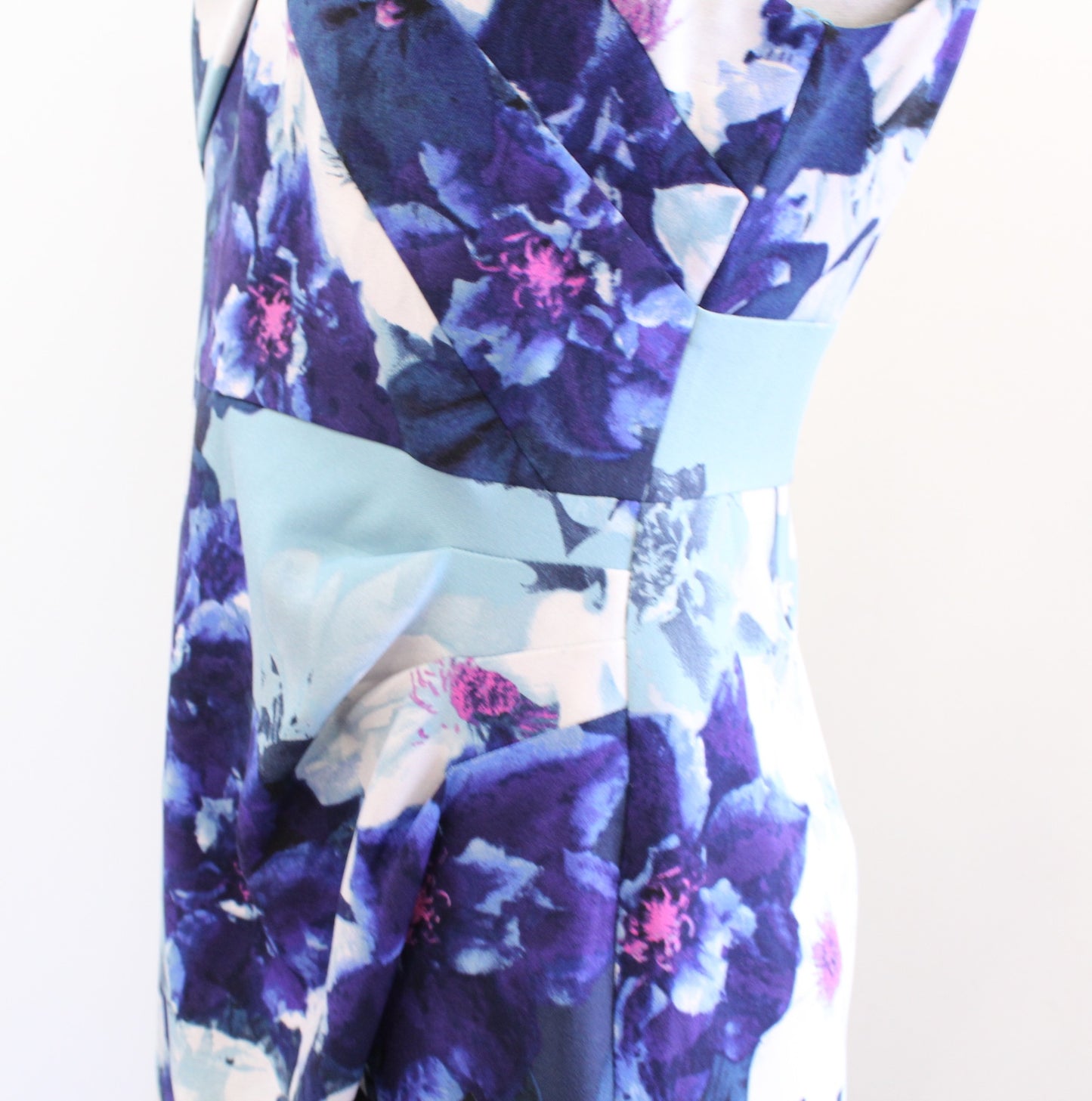 Adrianna Papell Blue Floral Print Cutout Cold Shoulder Sheath Dress 4 Cocktail