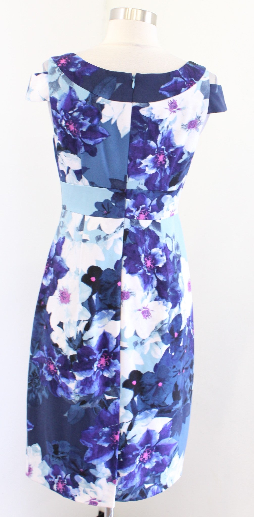 Adrianna Papell Blue Floral Print Cutout Cold Shoulder Sheath Dress 4 Cocktail