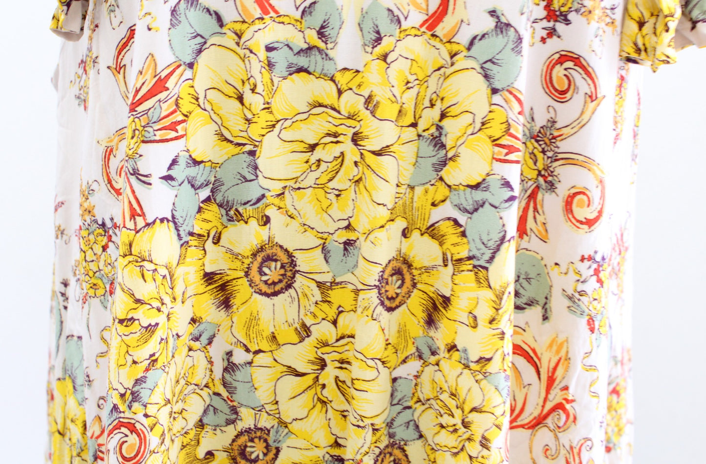 Free People Yara Ruffle Sleeve Floral Shift Dress Size L Tea Combo Yellow Mini