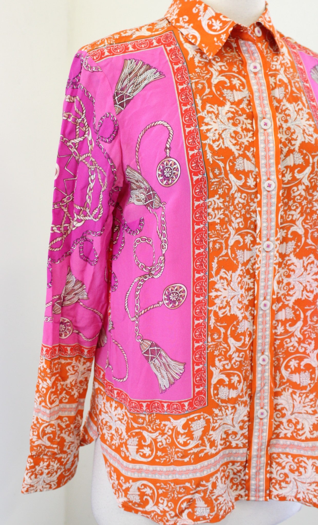Maeve Anthropologie Potala Silk Scarf Print Button Front Shirt Blouse Sz 2 Pink