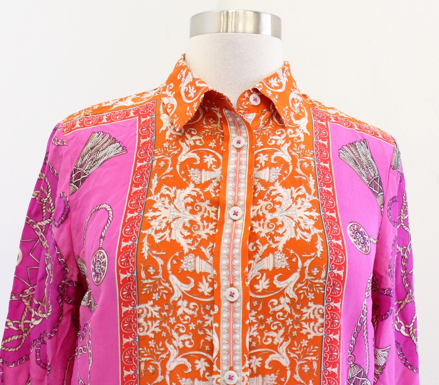 Maeve Anthropologie Potala Silk Scarf Print Button Front Shirt Blouse Sz 2 Pink