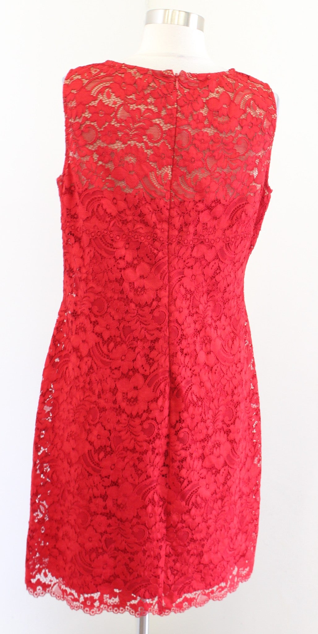Lauren Ralph Lauren Red Lace Sleeveless Mesh Illusion Scalloped Dress Size 10