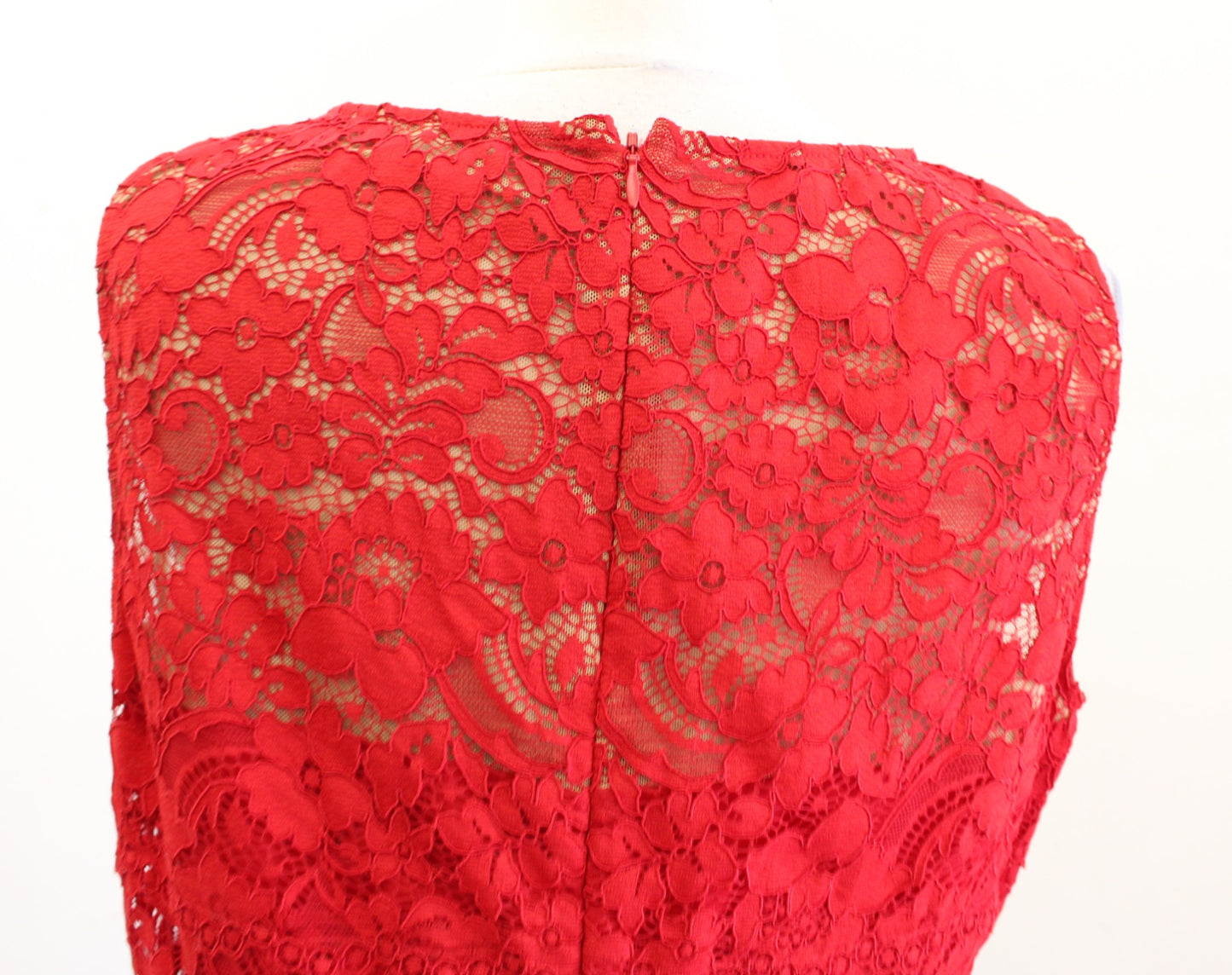 Lauren Ralph Lauren Red Lace Sleeveless Mesh Illusion Scalloped Dress Size 10