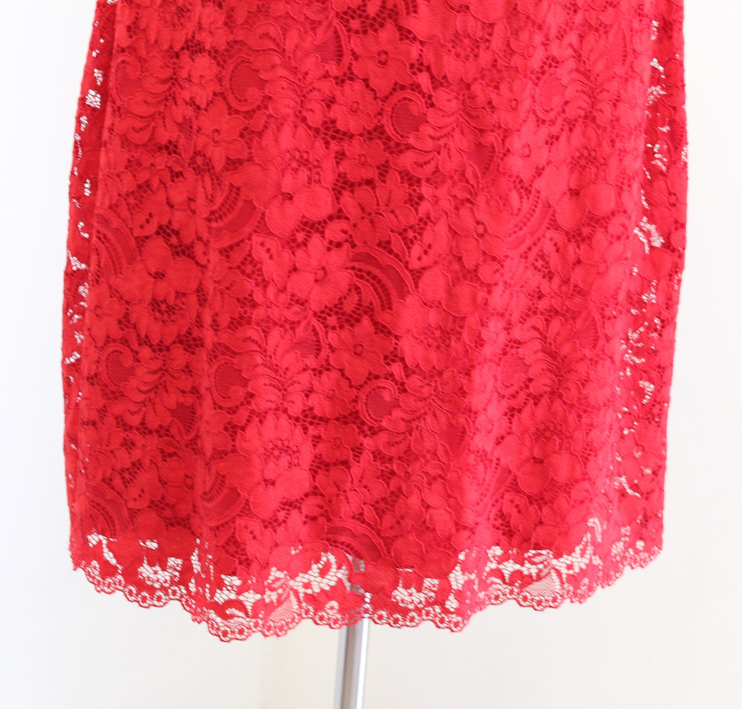 Lauren Ralph Lauren Red Lace Sleeveless Mesh Illusion Scalloped Dress Size 10