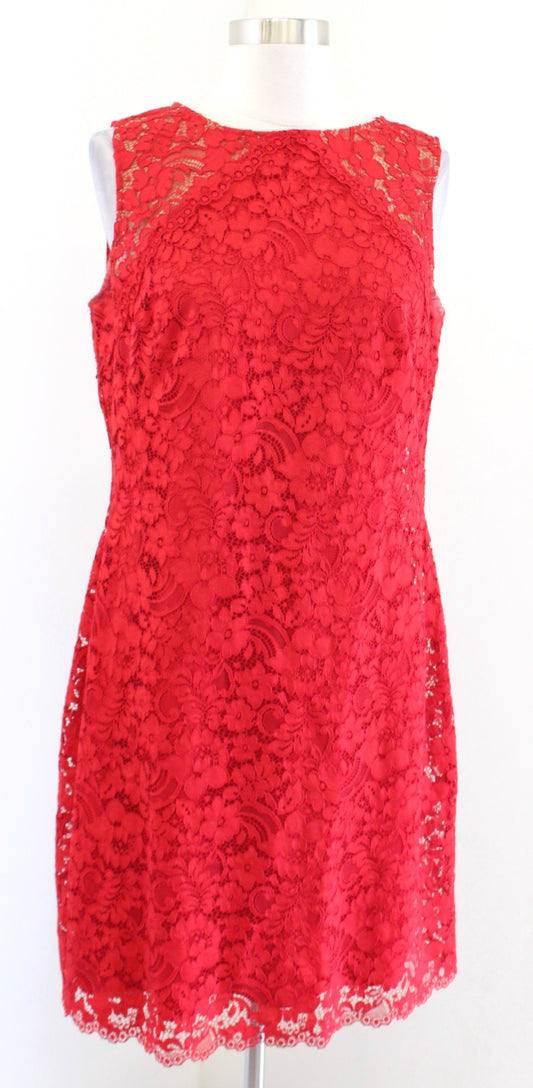 Lauren Ralph Lauren Red Lace Sleeveless Mesh Illusion Scalloped Dress Size 10