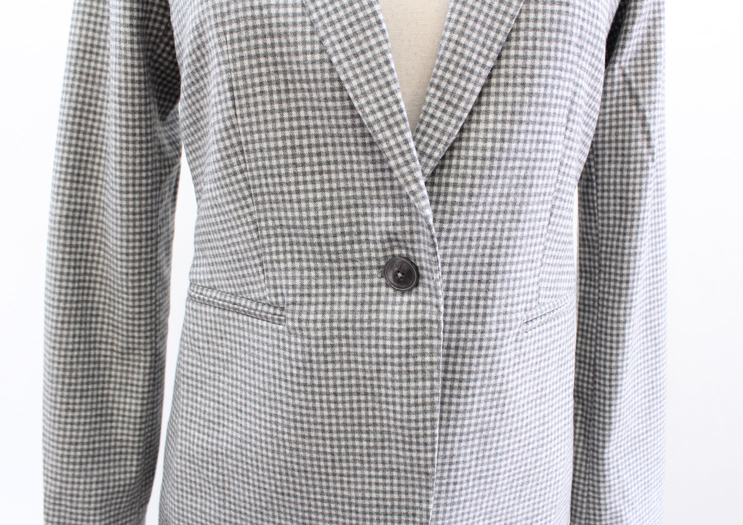 Massimo Dutti Womens Gray Checker Plaid Wool Blend Blazer Jacket Size Us 4