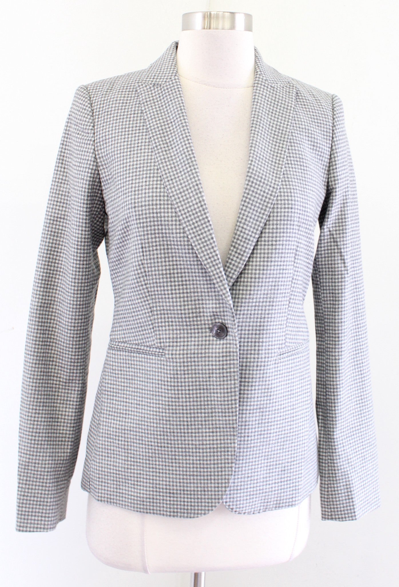 Massimo Dutti Womens Gray Checker Plaid Wool Blend Blazer Jacket Size Us 4