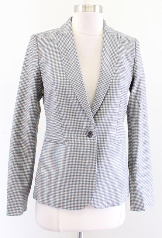 Massimo Dutti Womens Gray Checker Plaid Wool Blend Blazer Jacket Size Us 4