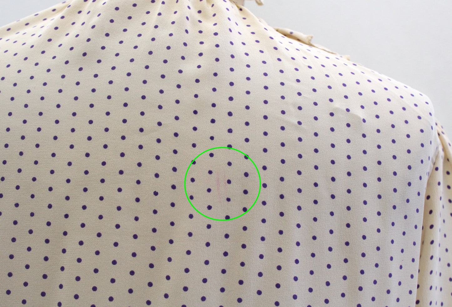 Vtg 80s Miss O Oscar de La Renta Beige Purple Polka Dot Ruffle Eyelet Blouse 8