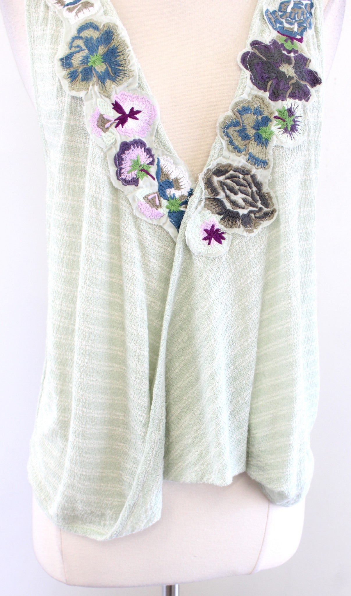 NWT Free People Frida Mint Green Floral Embroidered Knit Tank Top Size S