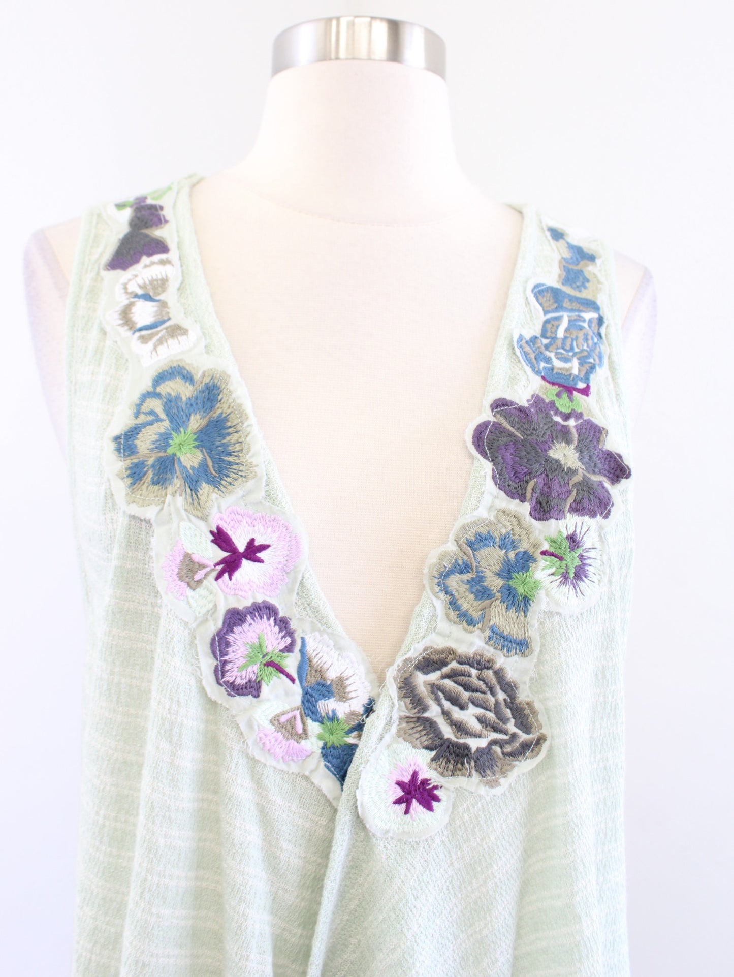NWT Free People Frida Mint Green Floral Embroidered Knit Tank Top Size S