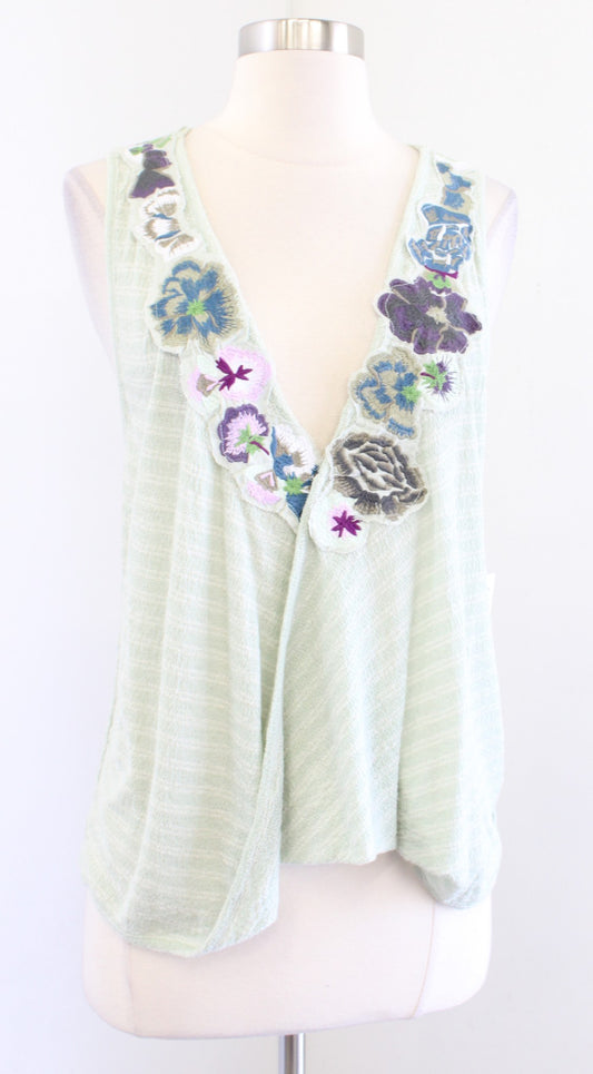 NWT Free People Frida Mint Green Floral Embroidered Knit Tank Top Size S