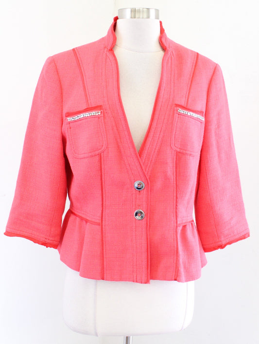White House Black Market Coral 3/4 Sleeve Embellished Blazer Jacket Size 10