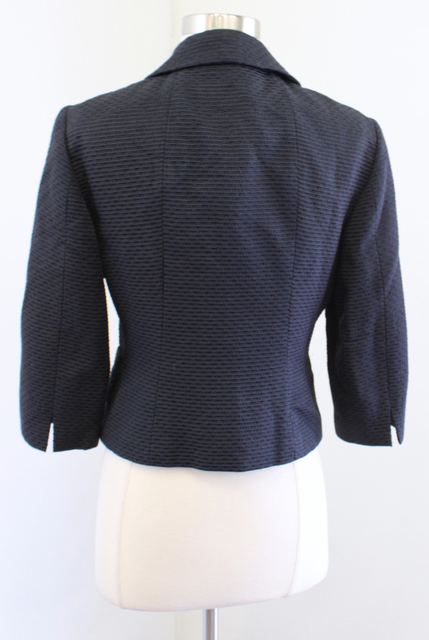 Max Mara Womens Dark Navy Blue Textured Cropped Blazer Jacket Size US 8