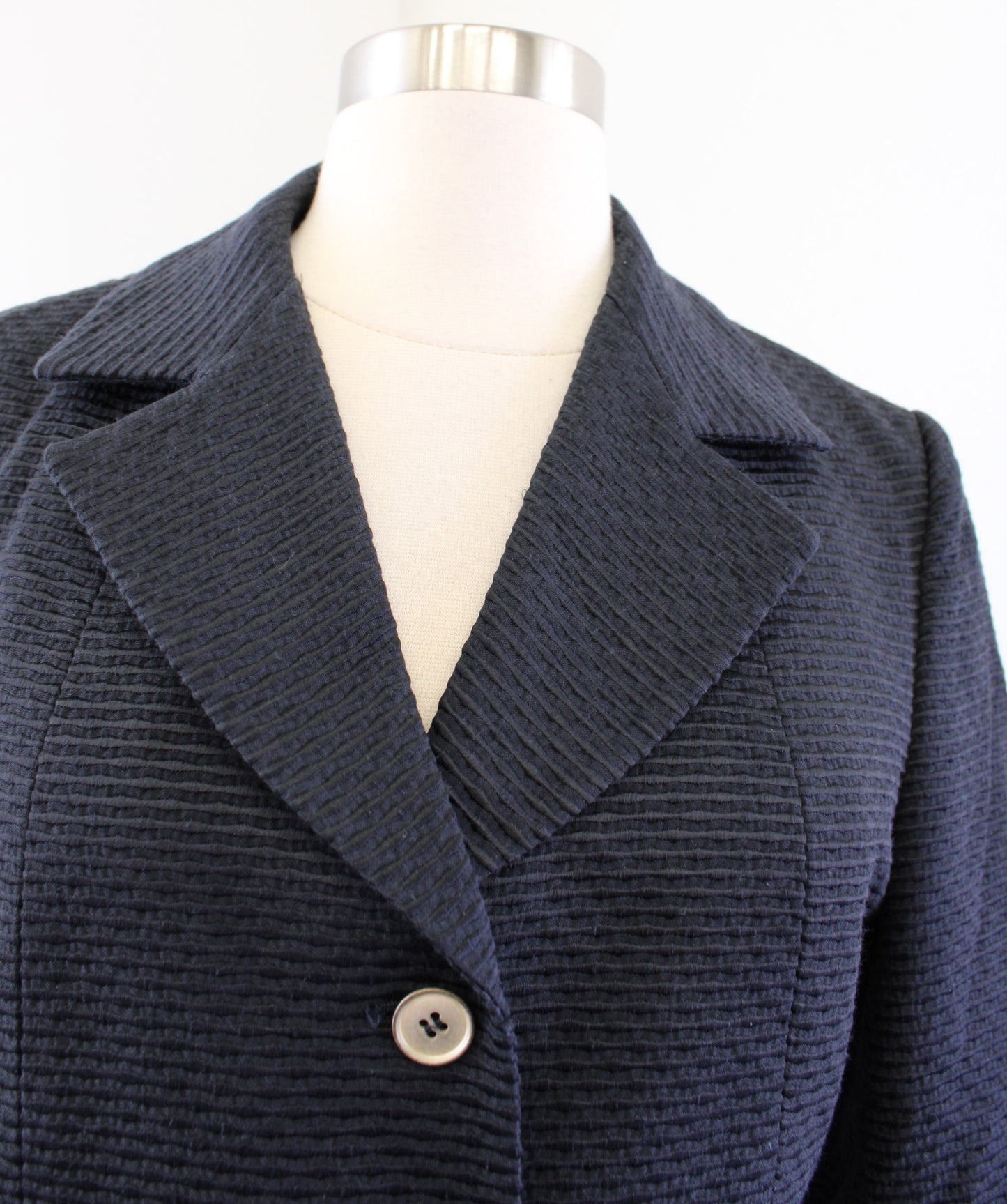 Max Mara Womens Dark Navy Blue Textured Cropped Blazer Jacket Size US 8