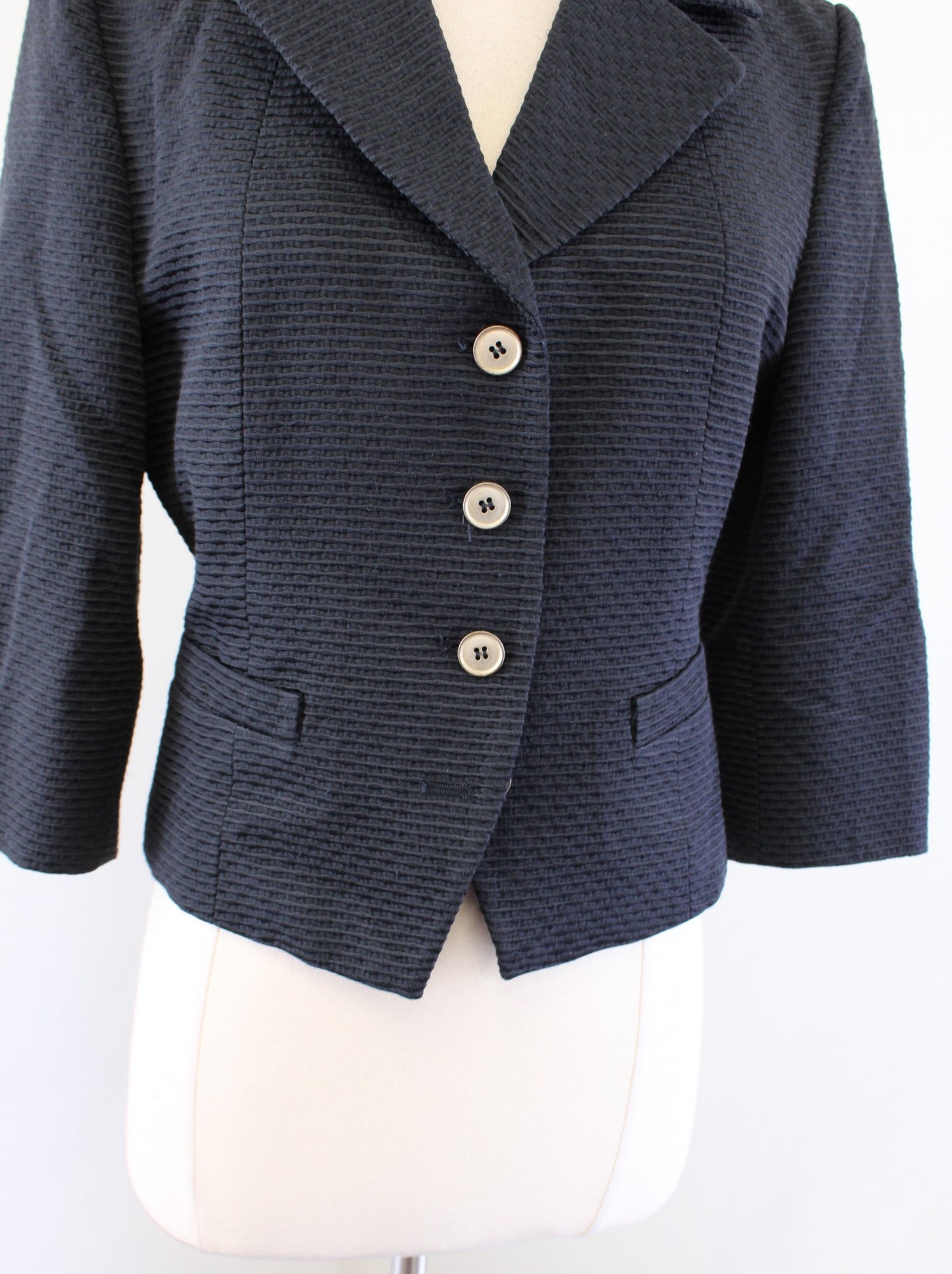 Max Mara Womens Dark Navy Blue Textured Cropped Blazer Jacket Size US 8