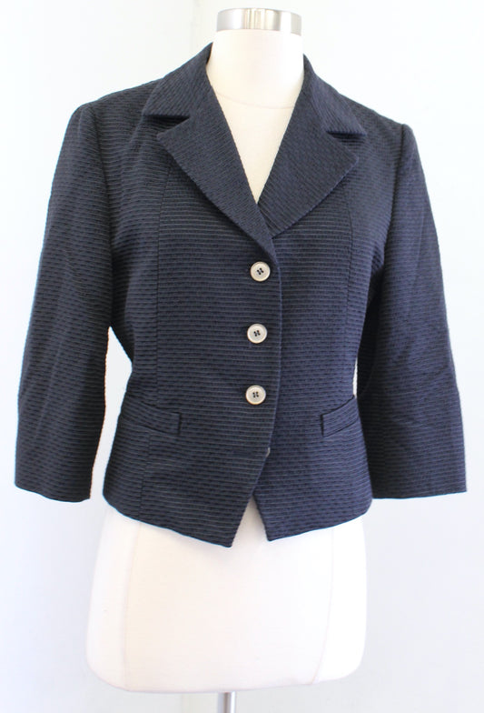 Max Mara Womens Dark Navy Blue Textured Cropped Blazer Jacket Size US 8