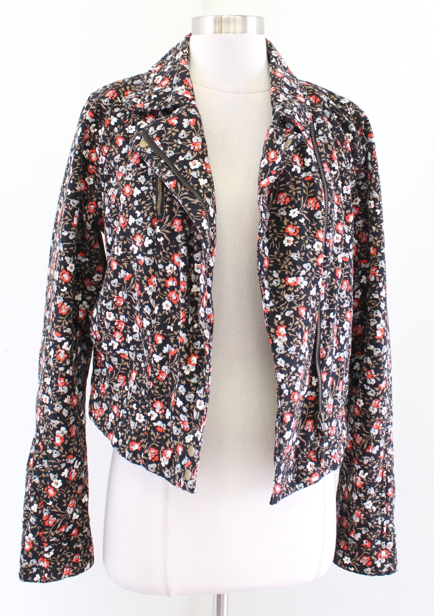 Hei Hei Anthropologie Tinsley Floral Cropped Moto Jacket Size 12 Black Zip