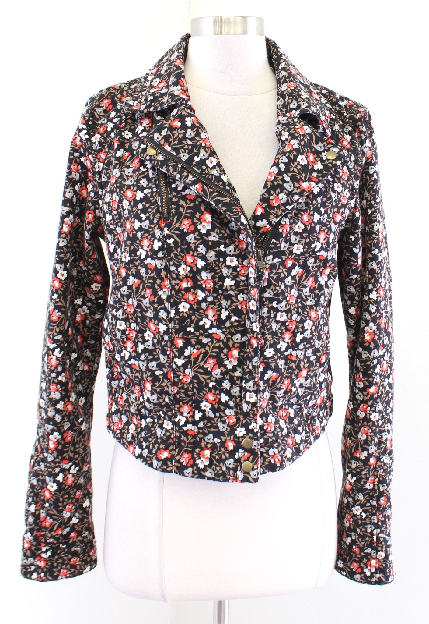 Hei Hei Anthropologie Tinsley Floral Cropped Moto Jacket Size 12 Black Zip