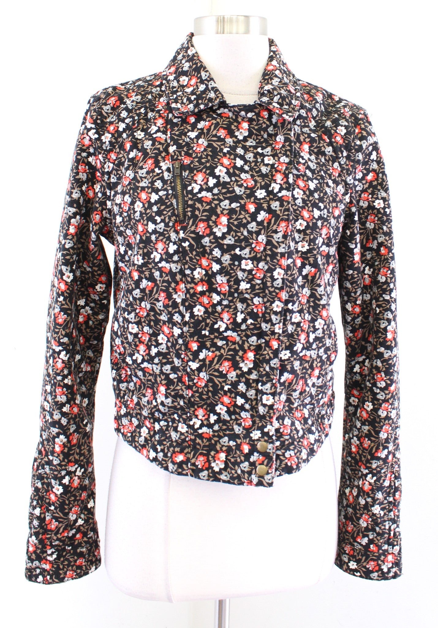 Hei Hei Anthropologie Tinsley Floral Cropped Moto Jacket Size 12 Black Zip