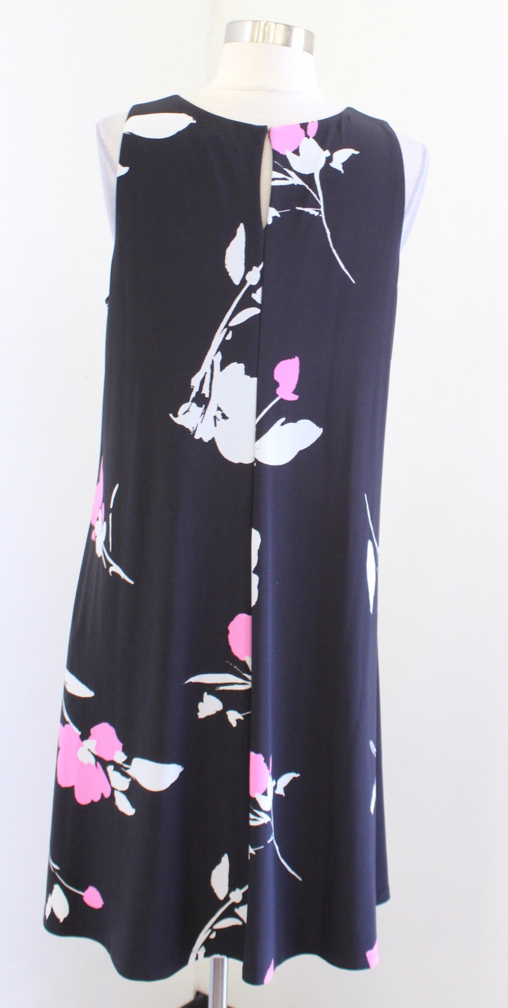 Lauren Ralph Lauren Black Pink Floral Sleeveless Trapeze Shift Dress Size 14