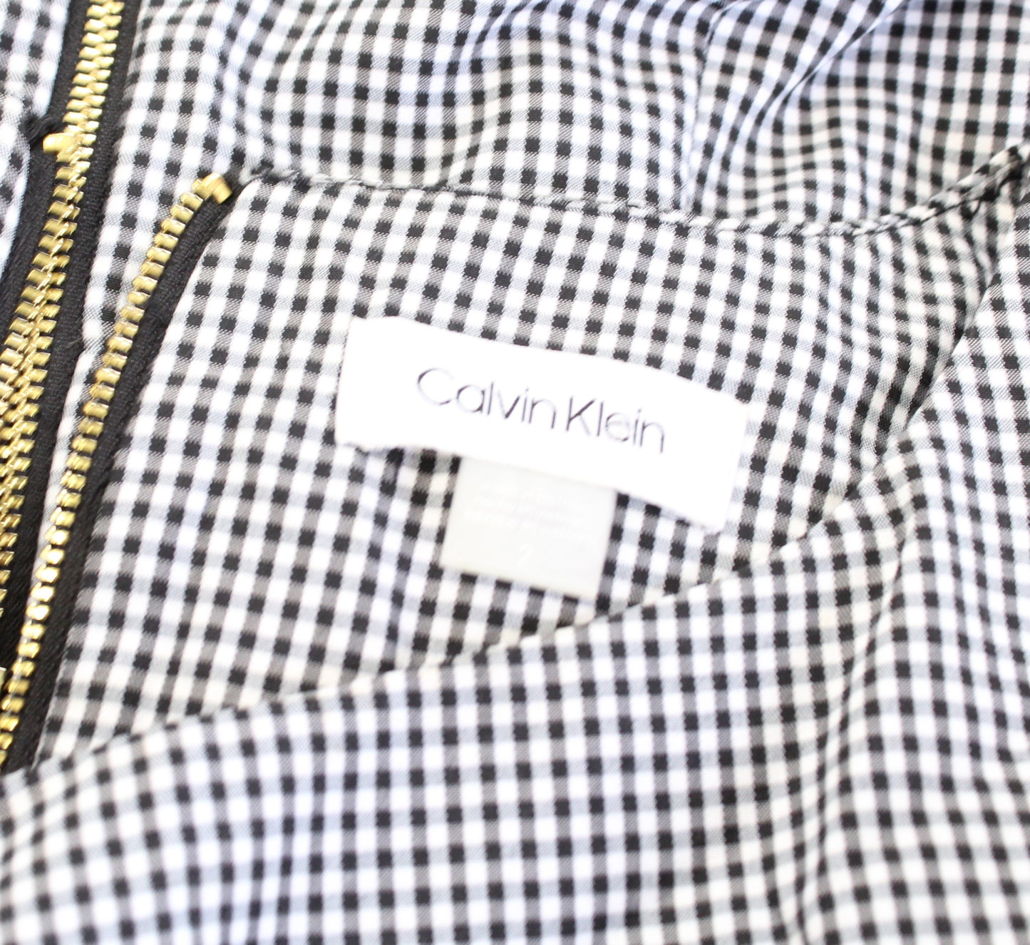 Calvin Klein Gingham Plaid Floral Embroidered Ruffle Hem Sheath Dress Size 2