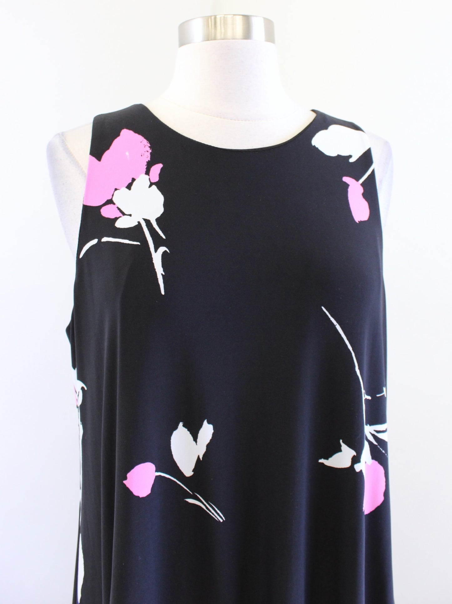 Lauren Ralph Lauren Black Pink Floral Sleeveless Trapeze Shift Dress Size 14