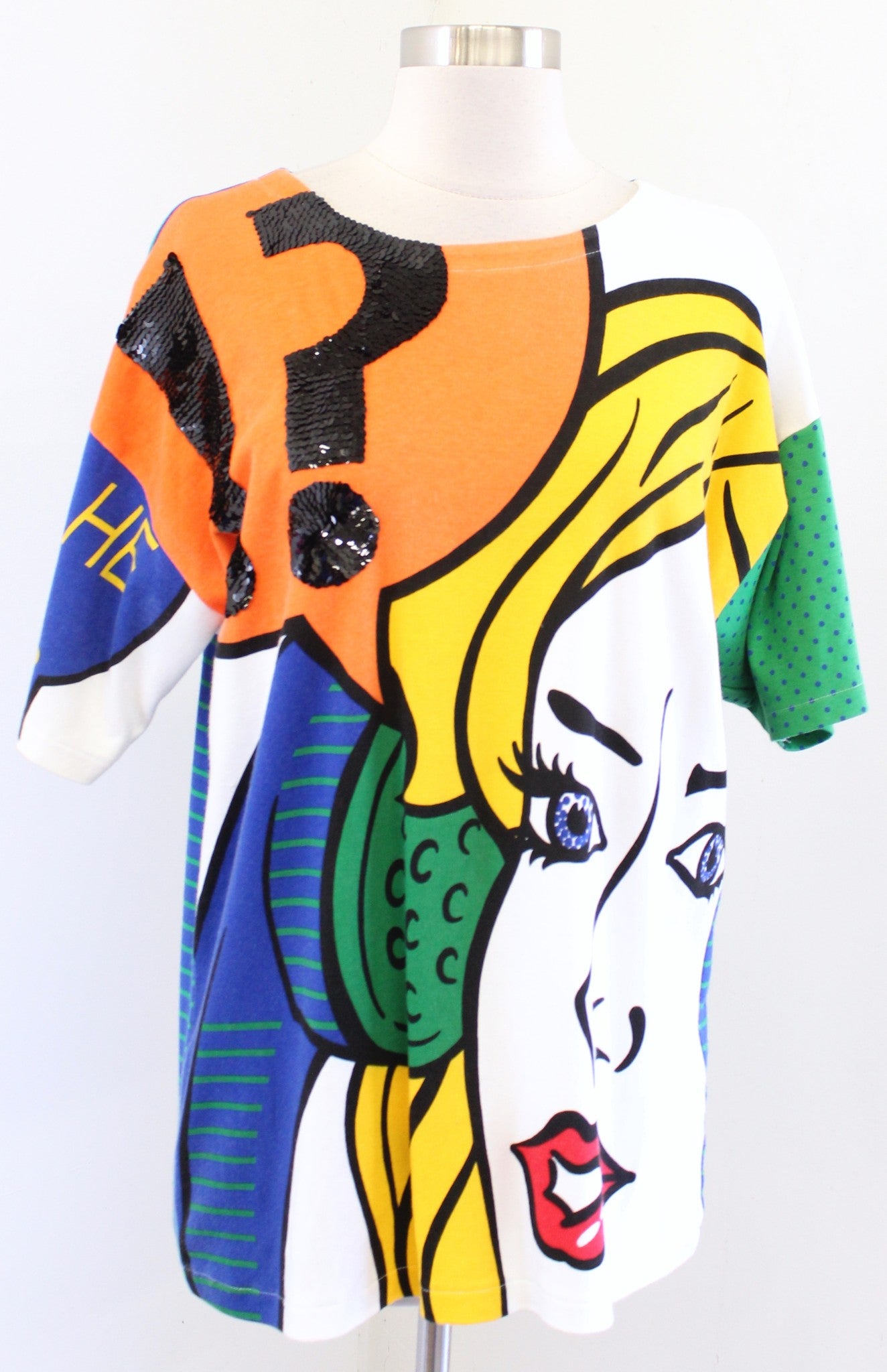 Vtg 90s Pop Art Bold Print T Shirt Top Blouse Size M Art to Wear Retro Unique
