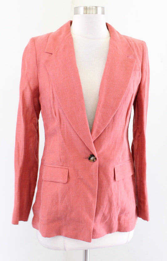 J Crew Willa Blazer Jacket in Linen Blend Size 8 Burnt Peach Orange Textured