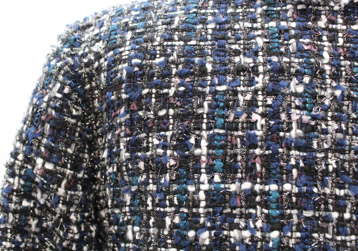 Ann Taylor Navy Blue Multi Color Shimmer Tweed Fringe Longline Blazer Jacket 00