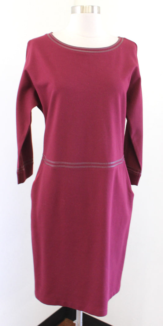 Lafayette 148 New York Maroon Red Ponte Leather Trim Sheath Dress Size 4 Career