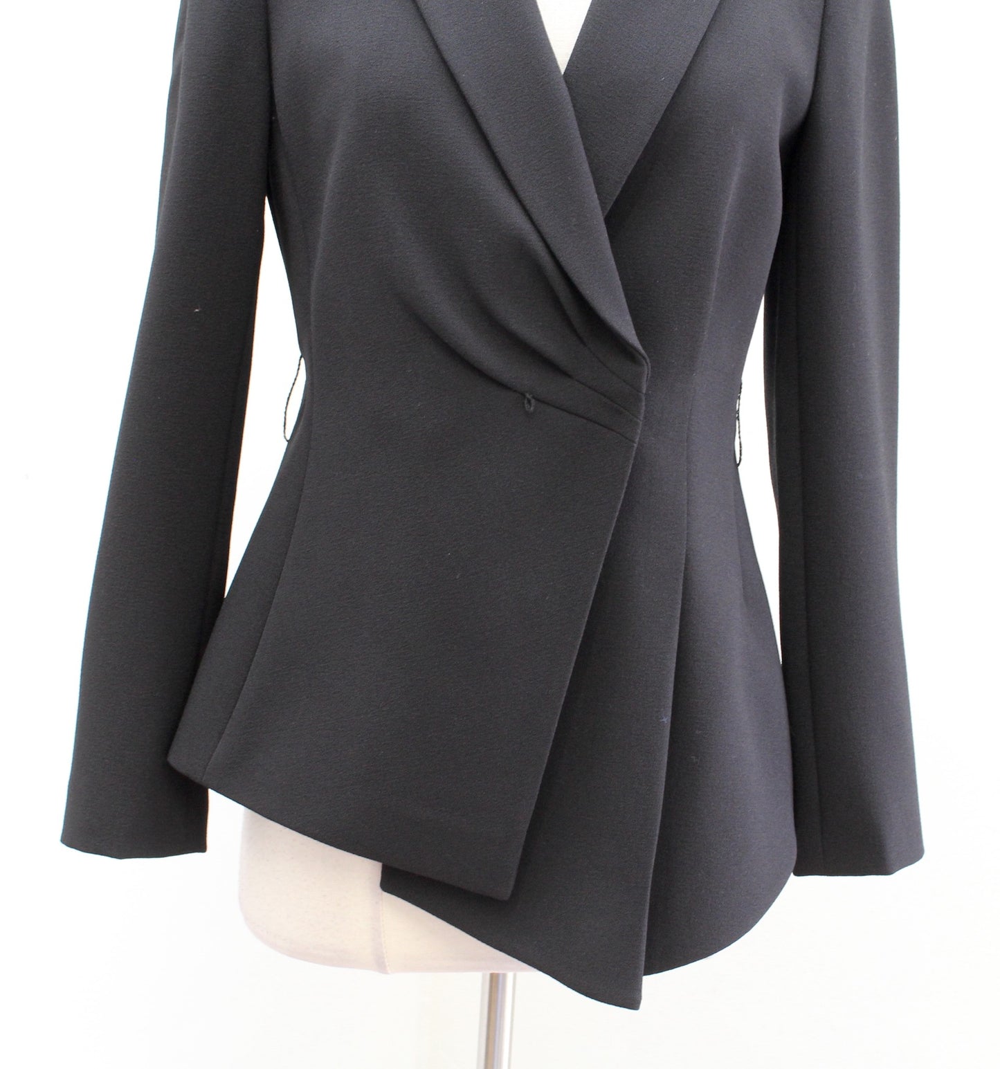 Tahari ASL Levine Solid Black Asymmetrical Hem Faux Wrap Blazer Jacket Size 2