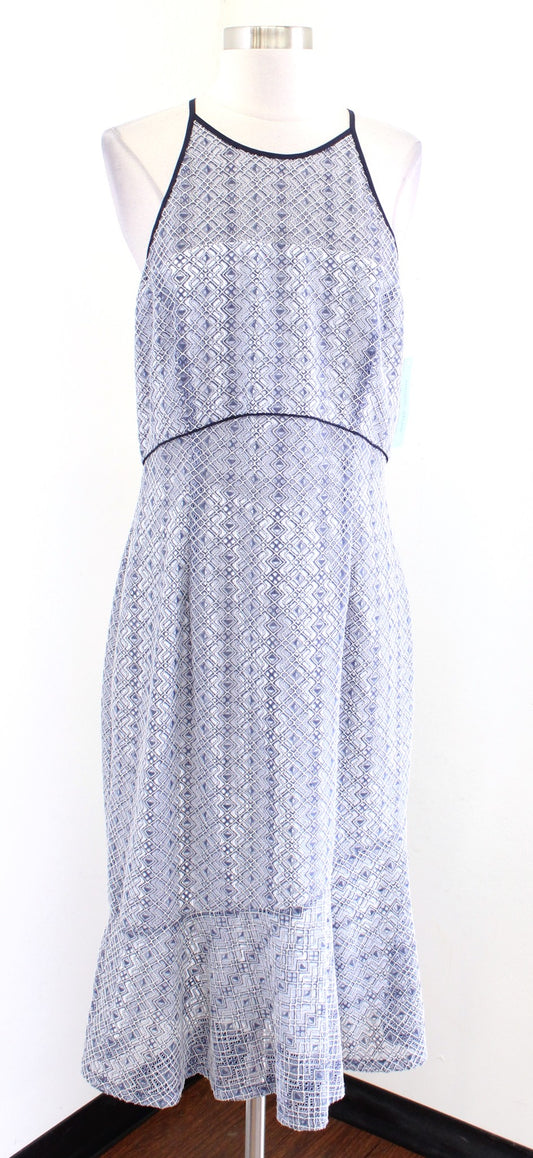NWT Antonio Melani Blue Lace Illusion Halter Flounce Hem Sheath Dress Size 10