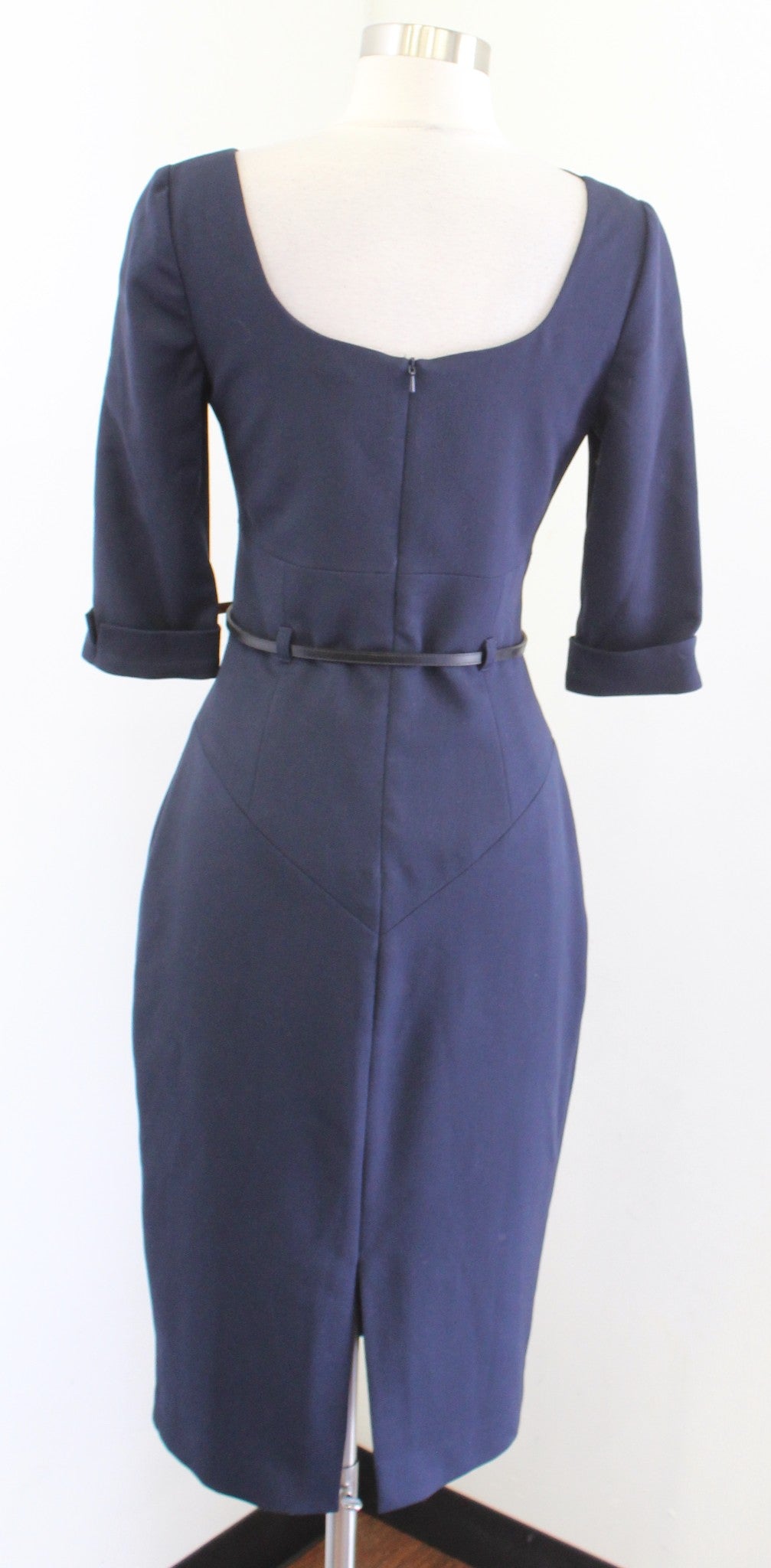 Black Halo Womens Solid Navy Blue 3/4 Sleeve Jackie O Sheath Dress Size 2 Career