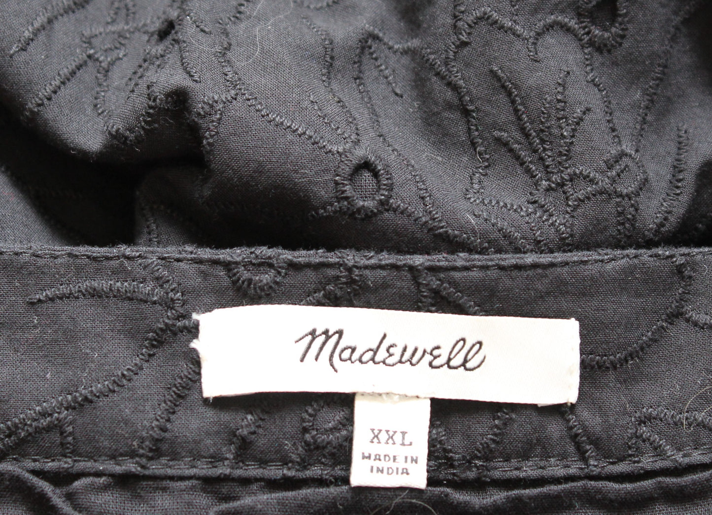 Madewell Allie Black Floral Eyelet Embroidered Mini Peasant Dress Size XXL 2XL
