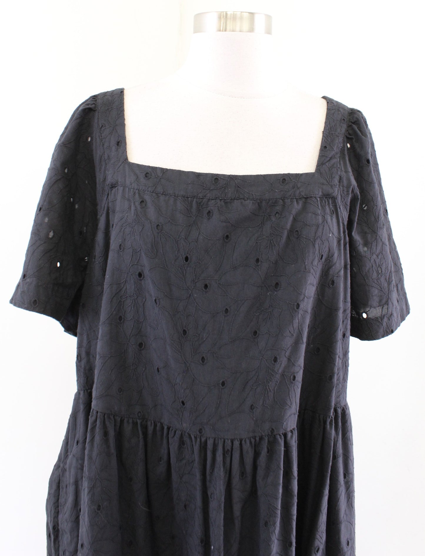 Madewell Allie Black Floral Eyelet Embroidered Mini Peasant Dress Size XXL 2XL